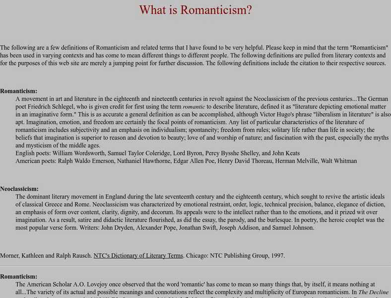 University of Houston: What Is Romanticism? Handout
