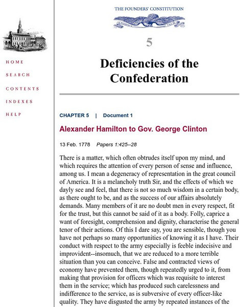 The Founders' Constitution: Deficiencies of the Confederation Primary The Founders' Constitution: Deficiencies of the Confederation Primary