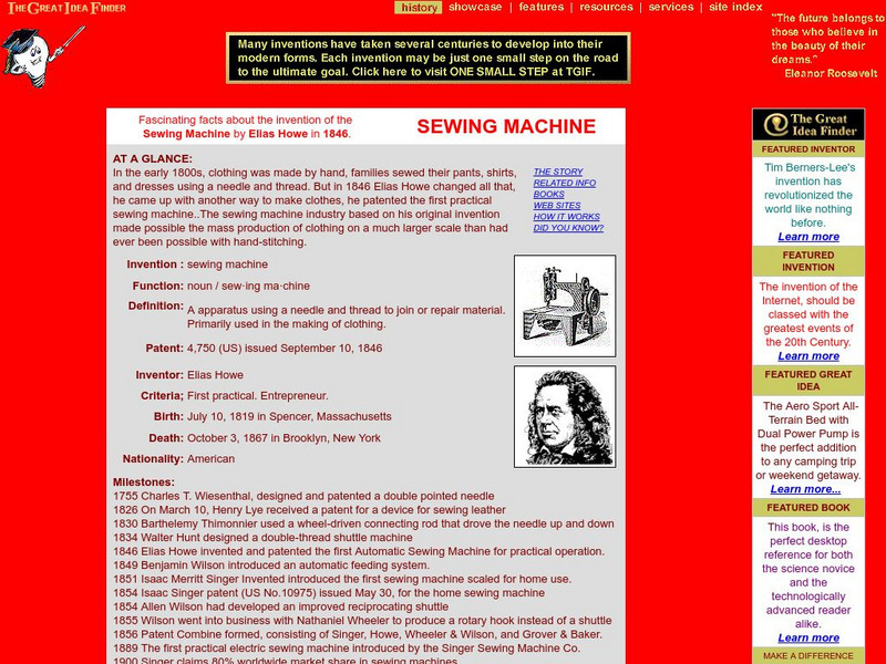 Sewing Machine History: Invention of the Sewing Machine Handout Sewing Machine History: Invention of the Sewing Machine Handout