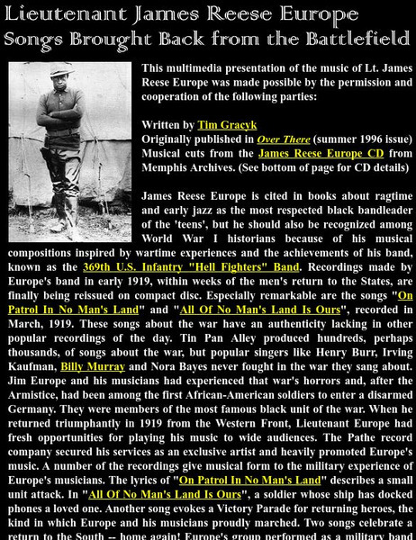 Lieutenant James Reese Europe: Songs Back From the Battle Article Lieutenant James Reese Europe: Songs Back From the Battle Article