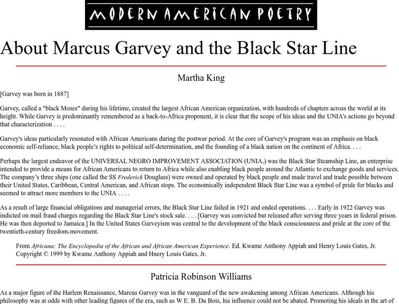 University of Illinois: Modern American Poetry: About Marcus Garvey and the Black Star Line Activity University of Illinois: Modern American Poetry: About Marcus Garvey and the Black Star Line Activity