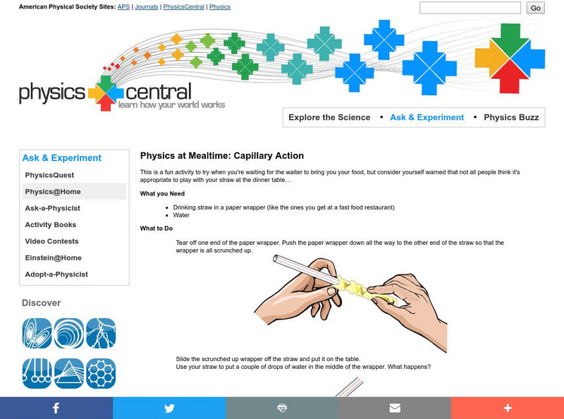 Physics Central: Physics at Mealtime: Capillary Action Activity Physics Central: Physics at Mealtime: Capillary Action Activity