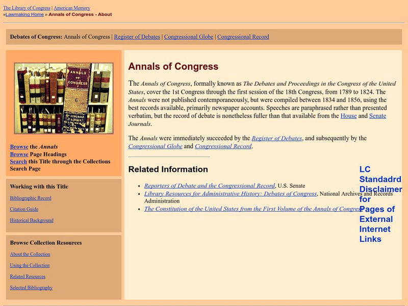 Loc: American Memory: The Annals of Congress: 1789 1824 Website Loc: American Memory: The Annals of Congress: 1789 1824 Website