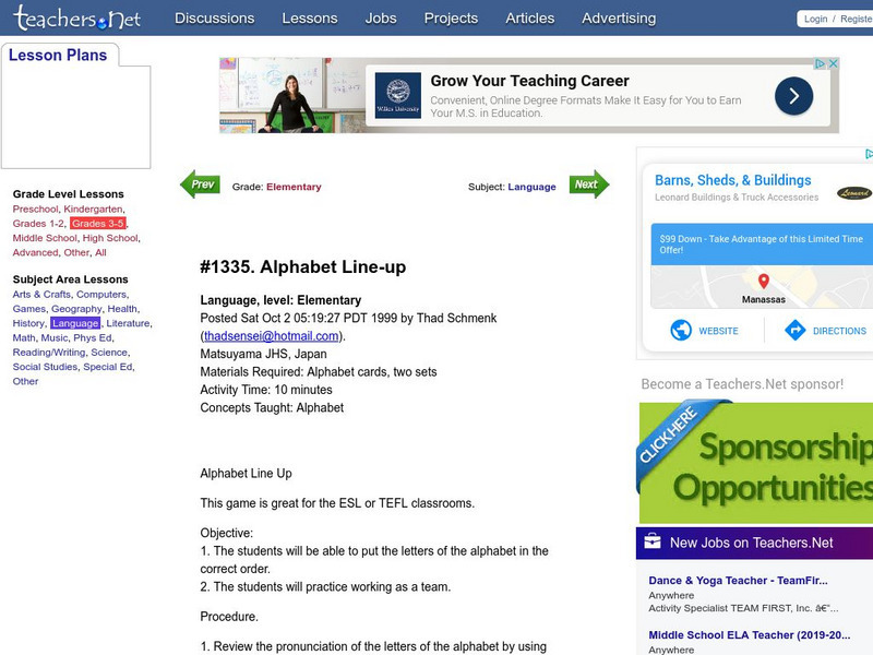 Teachers.net: Alphabet Line Up Lesson Plan Teachers.net: Alphabet Line Up Lesson Plan