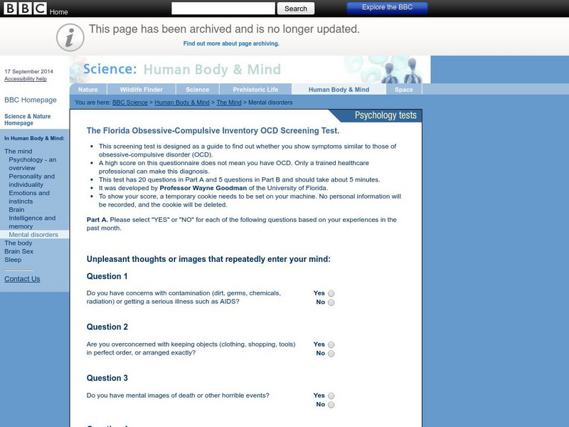 Bbc: The Florida Obsessive Compulsive Inventory Ocd Screening Test Unknown Type Bbc: The Florida Obsessive Compulsive Inventory Ocd Screening Test Unknown Type