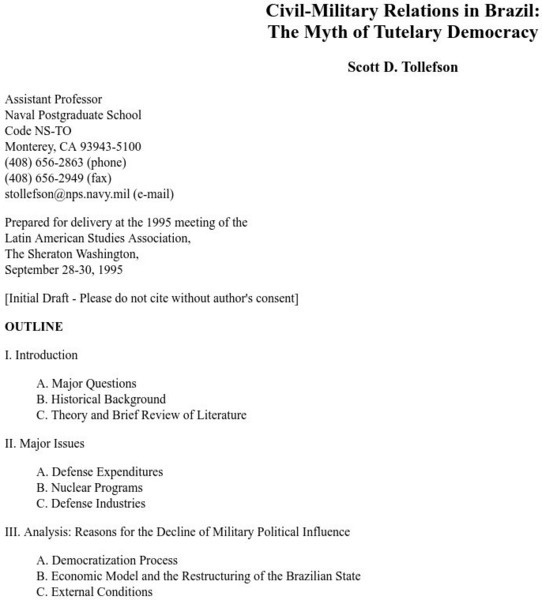 Tollefson: Civil Military Relations in Brazil: The Myth of Tutelary Democracy Article