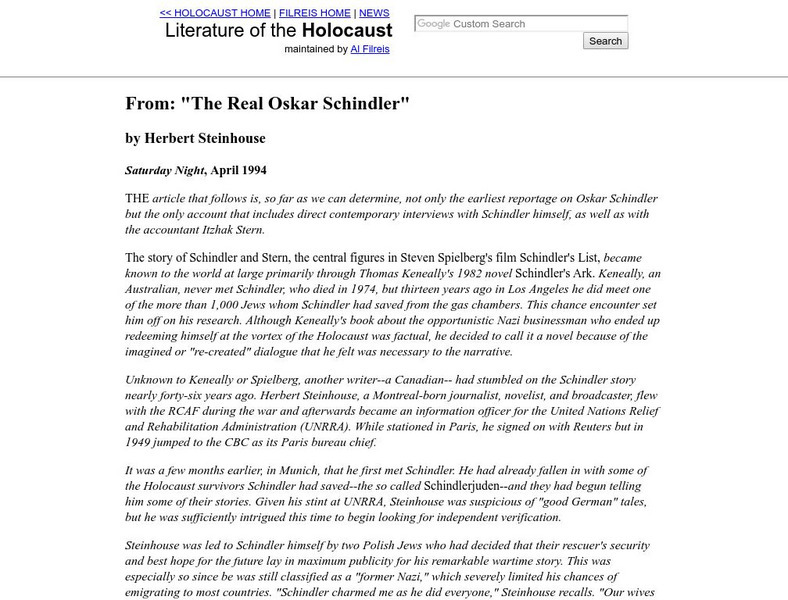 University of Pennsylvania: From "The Real Oskar Schindler" Article