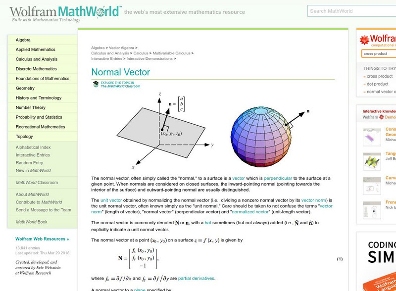 Wolfram Math World: Normal Vector Handout Wolfram Math World: Normal Vector Handout