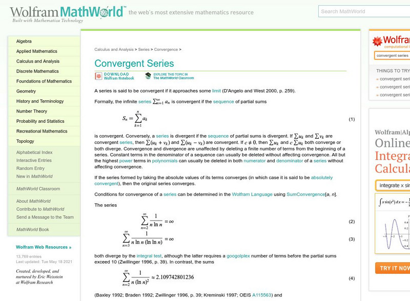 Wolfram Math World: Convergent Series Activity