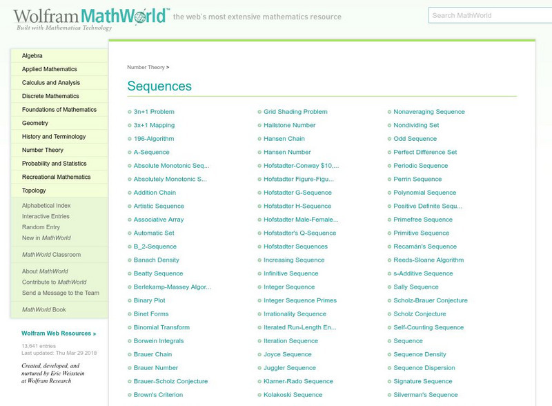 Wolfram Math World: Sequences Activity Wolfram Math World: Sequences Activity