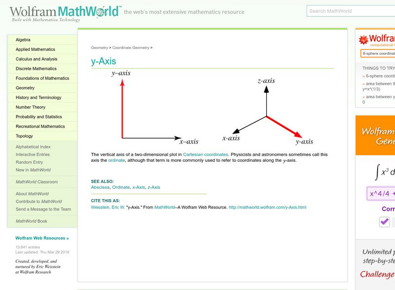 Wolfram Math World: Y Axis Handout Wolfram Math World: Y Axis Handout