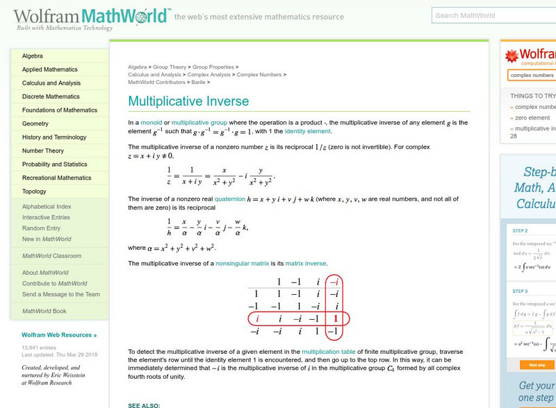 Wolfram Math World: Multiplicative Inverse Handout Wolfram Math World: Multiplicative Inverse Handout