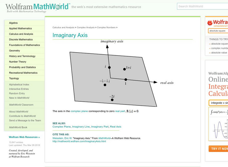 Wolfram Math World: Imaginary Axis Handout Wolfram Math World: Imaginary Axis Handout