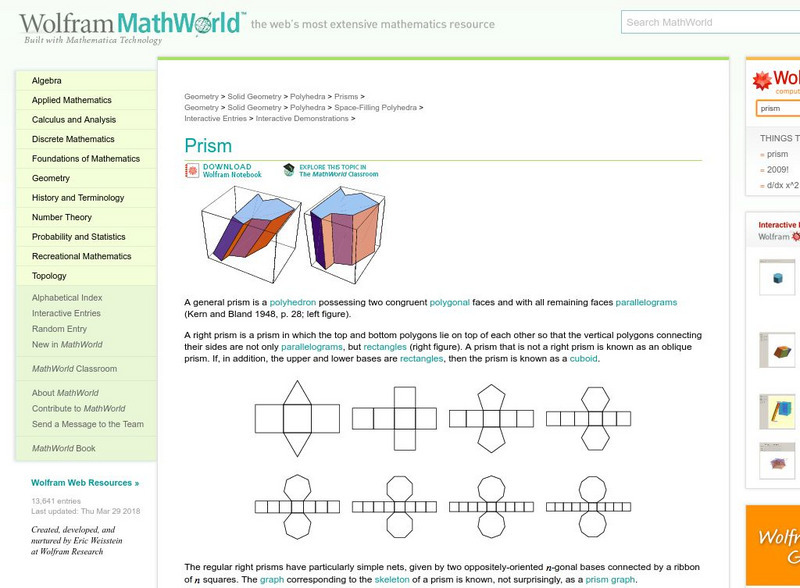 Wolfram Math World: Prism Unit Plan Wolfram Math World: Prism Unit Plan