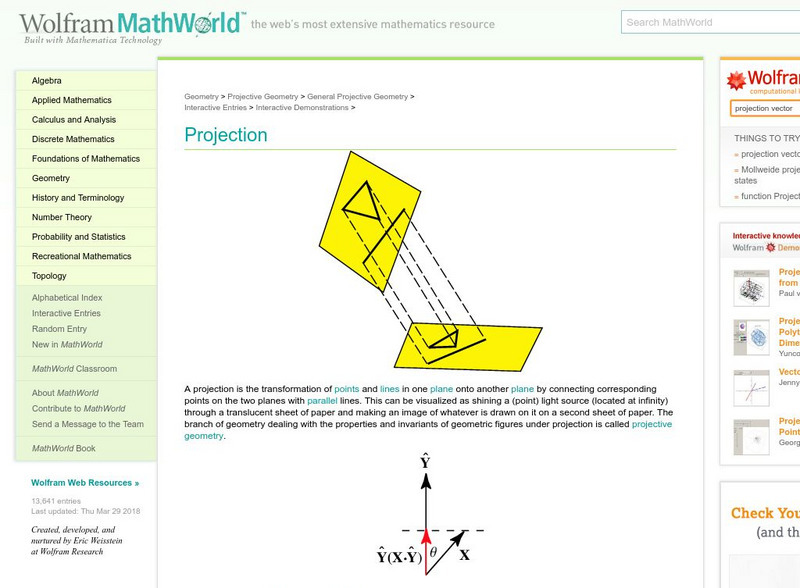 Wolfram Math World: Projections Handout Wolfram Math World: Projections Handout