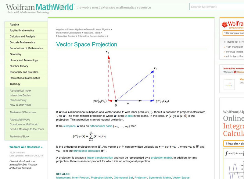 Wolfram Math World: Vector Space Projection Handout Wolfram Math World: Vector Space Projection Handout