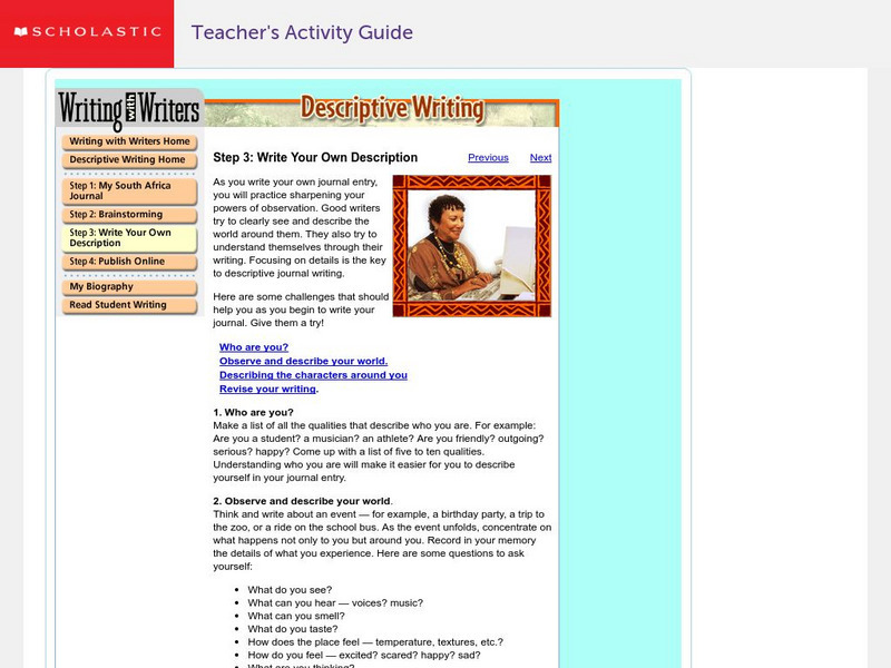 Scholastic: Writing With Writers: Descriptive Writing Activity Scholastic: Writing With Writers: Descriptive Writing Activity