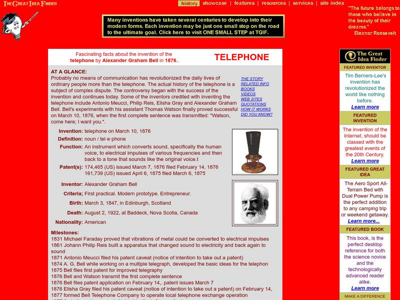 The Great Idea Finder: Invention of the Telephone Website The Great Idea Finder: Invention of the Telephone Website