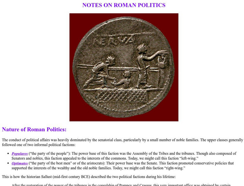 V Roma Project: Notes on Roman Politics Handout V Roma Project: Notes on Roman Politics Handout