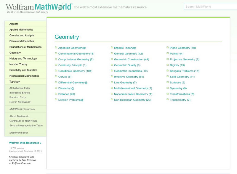 Wolfram Math World: Geometry Website Wolfram Math World: Geometry Website