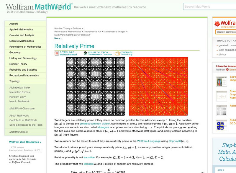 Wolfram Math World: Relatively Prime Handout Wolfram Math World: Relatively Prime Handout