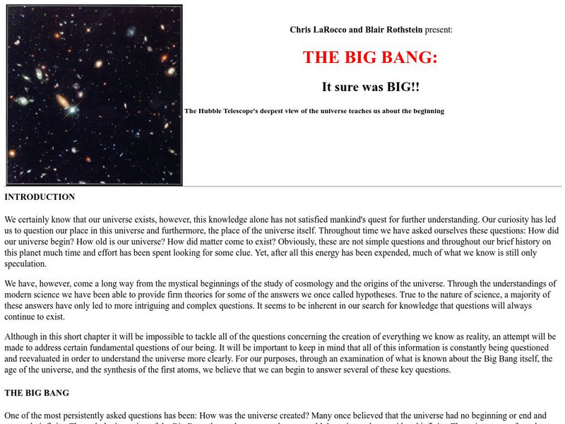 University of Michigan: The Big Bang It Sure Was Big! Website University of Michigan: The Big Bang It Sure Was Big! Website