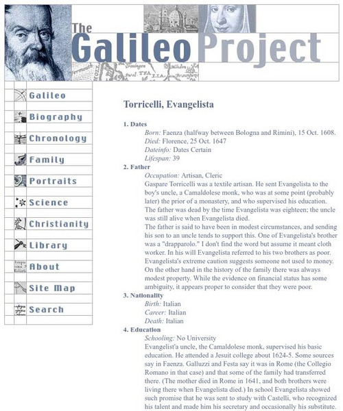 Galileo Project: Evangelista Torricelli Website Galileo Project: Evangelista Torricelli Website