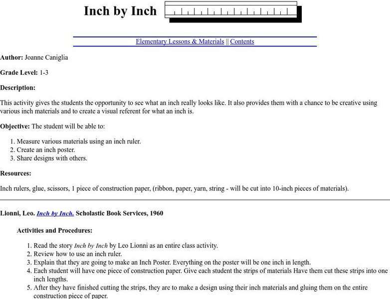 The Math Forum: Lesson Plan: Measurement, "Inch by Inch" Lesson Plan The Math Forum: Lesson Plan: Measurement, "Inch by Inch" Lesson Plan