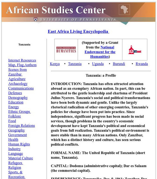 University of Pennsylvania: Tanzania, a Profile Handout University of Pennsylvania: Tanzania, a Profile Handout