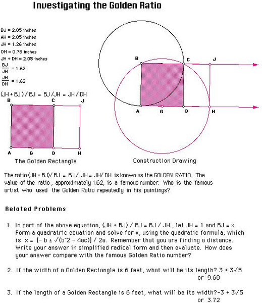 The Math Forum: Investigating the Golden Ratio Graphic The Math Forum: Investigating the Golden Ratio Graphic