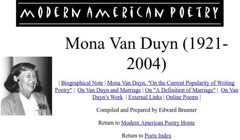 University of Illinois: Modern American Poetry: Mona Van Duyn Website University of Illinois: Modern American Poetry: Mona Van Duyn Website