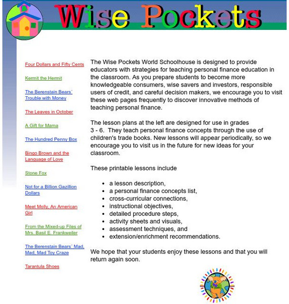 Wise Pockets: Personal Finance Lesson Plans, Grades 3 6 Lesson Plan