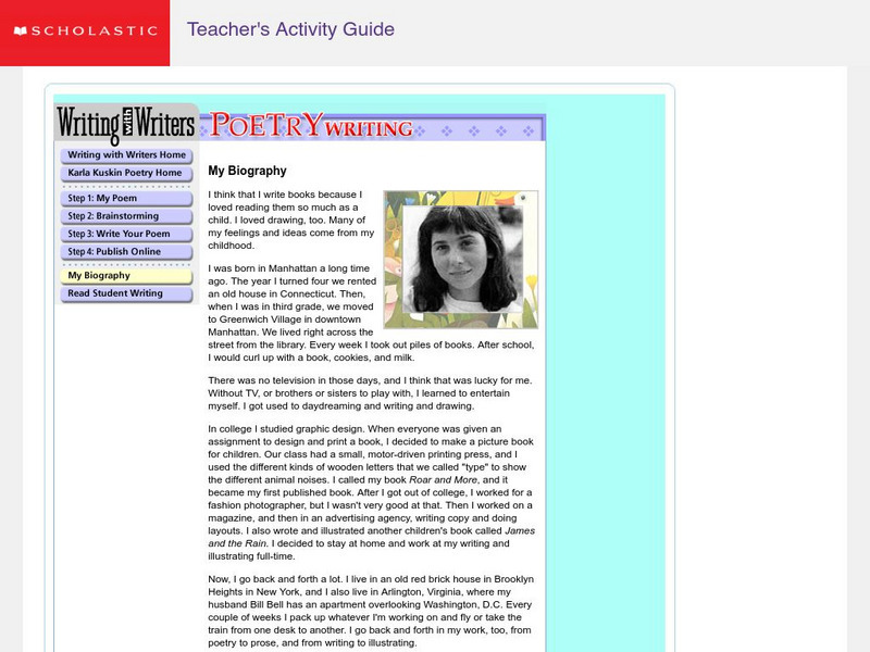 Scholastic: Writing Poetry With Karla Kuskin Unit Plan Scholastic: Writing Poetry With Karla Kuskin Unit Plan