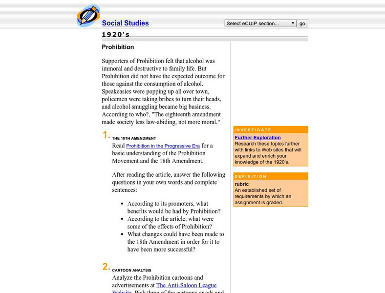 University of Chicago: 1920s Prohibition 18th Amendment Unit Plan University of Chicago: 1920s Prohibition 18th Amendment Unit Plan