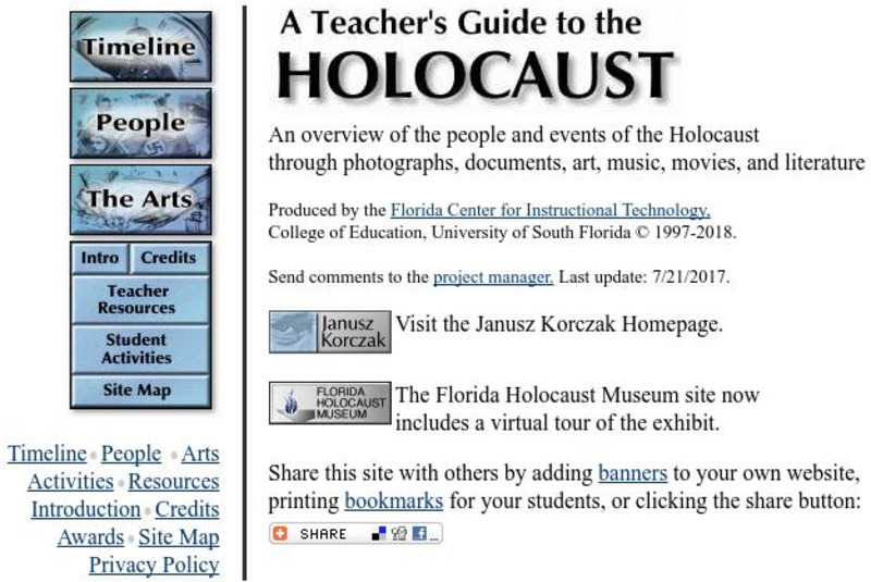 U. Of South Florida: A Teacher's Guide to the Holocaust Website U. Of South Florida: A Teacher's Guide to the Holocaust Website