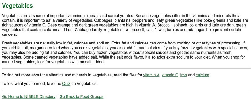 University of Massachusetts: Vegetables Website