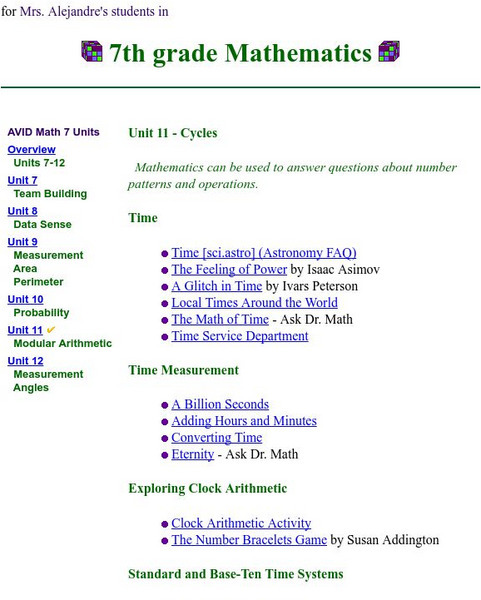 The Math Forum: Seventh Grade Mathematics: Cycles Website The Math Forum: Seventh Grade Mathematics: Cycles Website