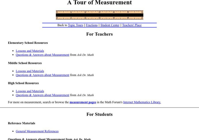The Math Forum: A Tour of Measurement Lesson Plan The Math Forum: A Tour of Measurement Lesson Plan