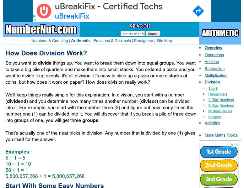 Number Nut: Division: 1 to 9 Activity Number Nut: Division: 1 to 9 Activity