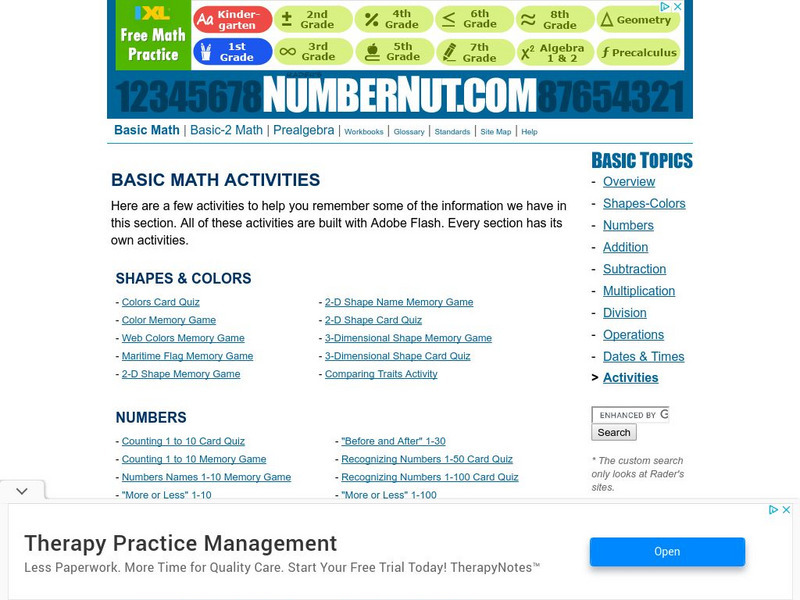 Number Nut: Numbers and Counting: Recognizing Numbers One Through Thirty Activity Unknown Type