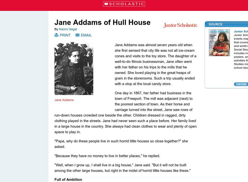 Scholastic: Jane Addams of Hull House Handout Scholastic: Jane Addams of Hull House Handout