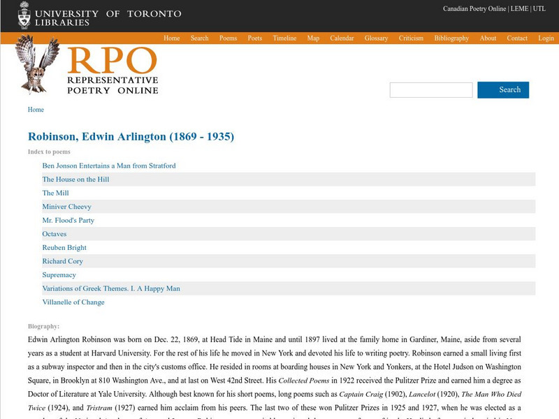 University of Toronto: Edwin Arlington Robinson Activity University of Toronto: Edwin Arlington Robinson Activity