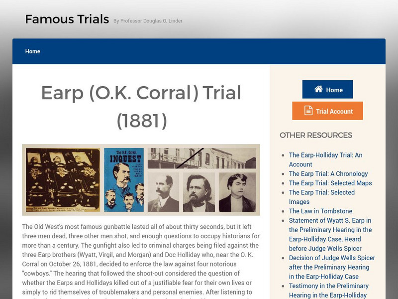 Famous Trials: The O. K. Corral Trial: Trial of Wyatt Earp: 1881 Website Famous Trials: The O. K. Corral Trial: Trial of Wyatt Earp: 1881 Website
