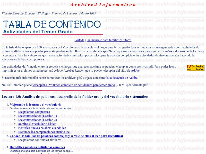 U.s. Dept. Of Education: Compact for Reading: Third Grade Activities (Spanish) Website U.s. Dept. Of Education: Compact for Reading: Third Grade Activities (Spanish) Website