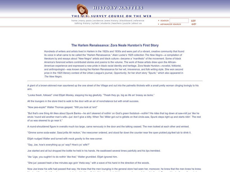 History Matters: The Harlem Renaissance: Zora Neale Hurston's First Story eBook