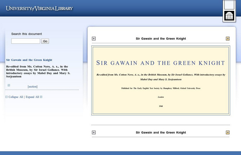 University of Virginia: Sir Gawain and the Green Knight eBook University of Virginia: Sir Gawain and the Green Knight eBook