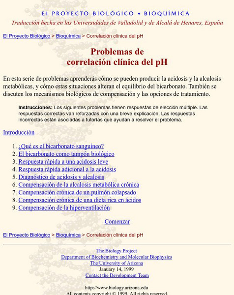 University of Arizona: Problemas De Correlacion Clinica Del P H Unit Plan