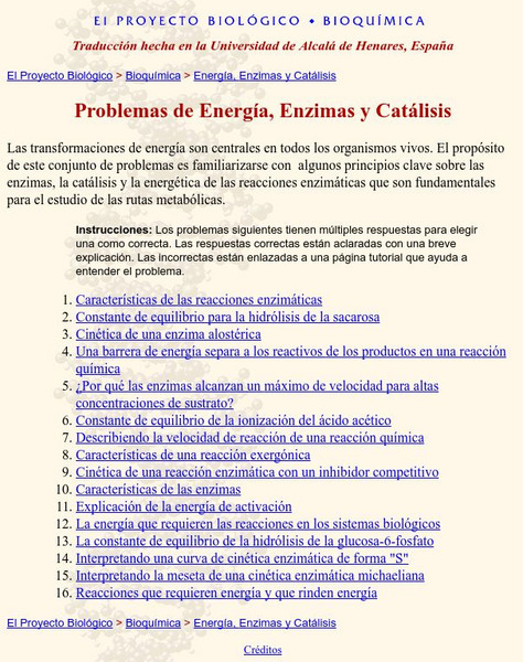 University of Arizona: Problemas De Energia, Enzymas Y Catalisis Unit Plan