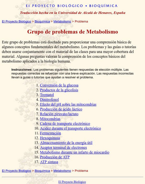 University of Arizona: Grupo De Problemas De Metabolismo Unknown Type