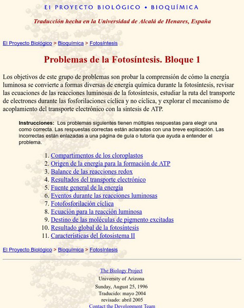 University of Arizona: Problemas De La Fotosintesis. Bloque 1 Unknown Type University of Arizona: Problemas De La Fotosintesis. Bloque 1 Unknown Type
